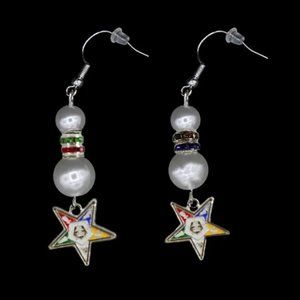 OES Eastern Star Pearl Shield Earrings